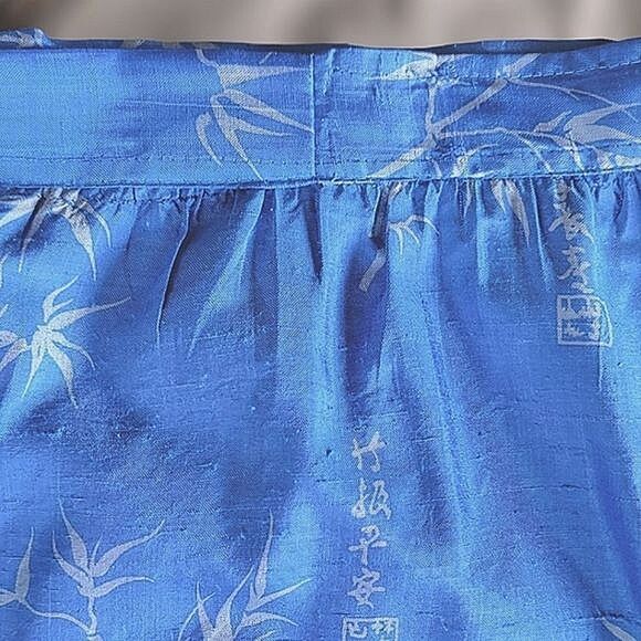 Vtg raw silk blue bamboo print skirt set - Picture 15 of 16